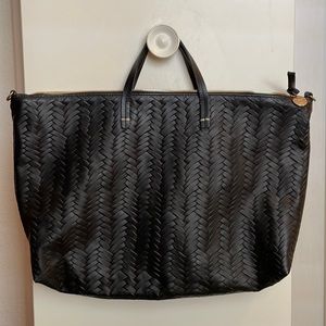 Clare V. Attaché Black Woven Leather Tote Bag
